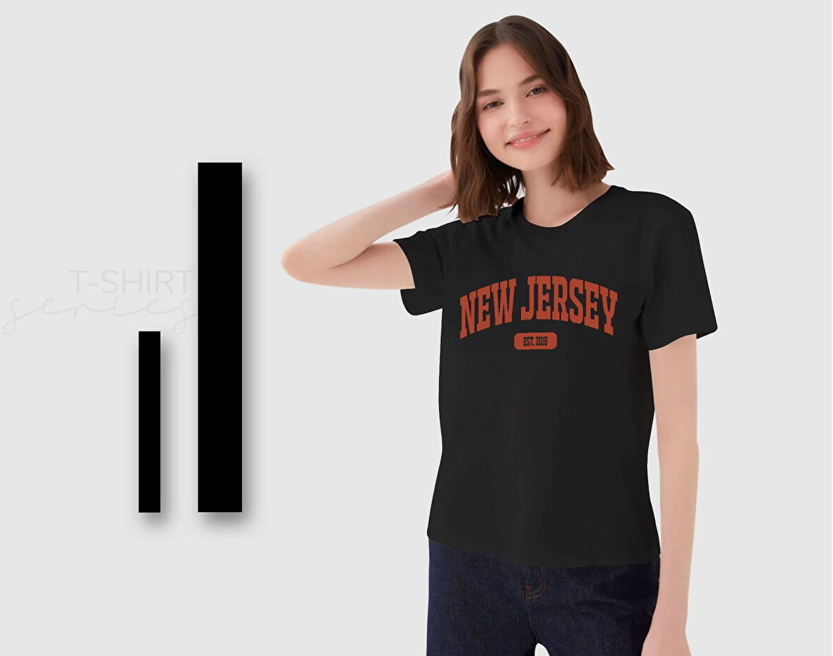 BK Gift New Jersey Tasarımlı Kadın Siyah T-shirt, Arkadaşa Hediye, Doğum Günü Hediyesi, Trend Tişört, Sevgili Hediyesi-1