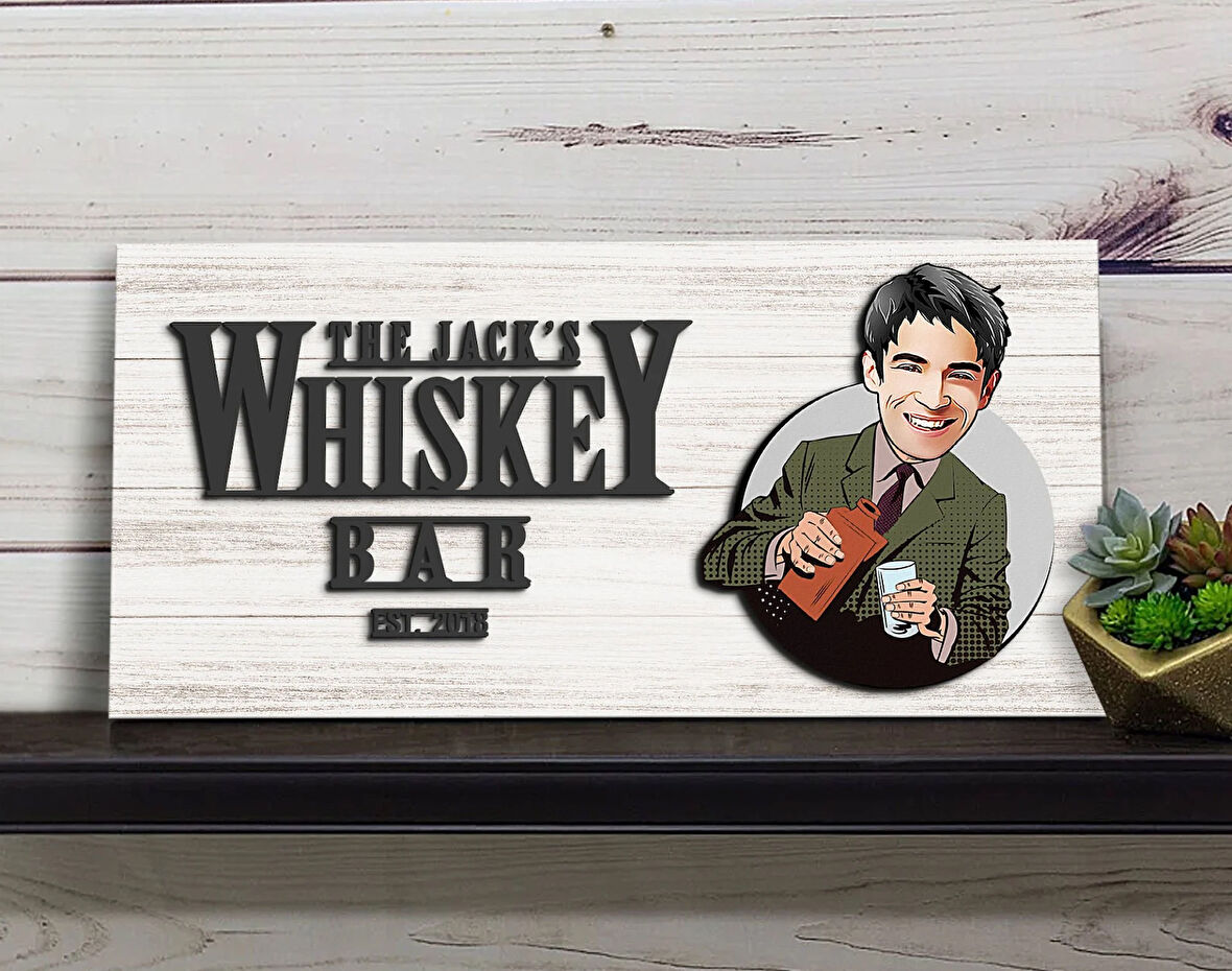 BK Gift Kişiye Özel Karikatürlü Kabartma Tasarım Antik Beyaz Ahşap Bar Tabelası, Home Bar Tabela, Rustik Ev Dekorasyonu, Duvar Dekoru-1