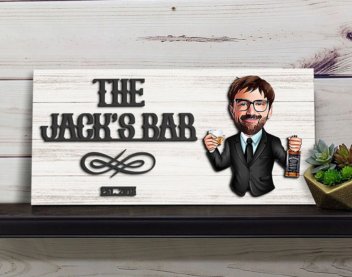 BK Gift Kişiye Özel Karikatürlü Kabartma Tasarım Antik Beyaz Ahşap Bar Tabelası, Home Bar Tabela, Rustik Ev Dekorasyonu, Duvar Dekoru-8