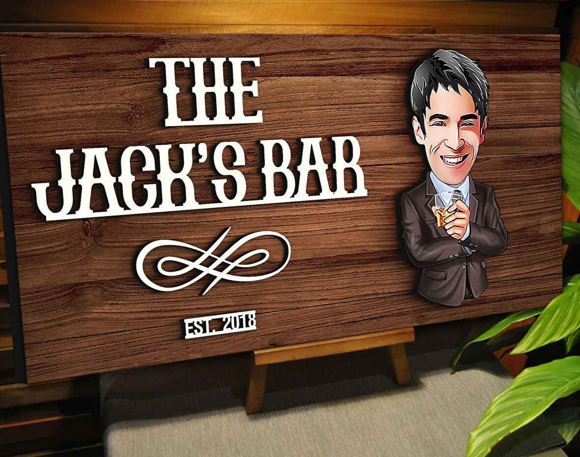 BK Gift Kişiye Özel Karikatürlü Kabartma Tasarım Ceviz Ahşap Bar Tabelası, Home Bar Tabela, Rustik Ev Dekorasyonu, Duvar Dekoru-9