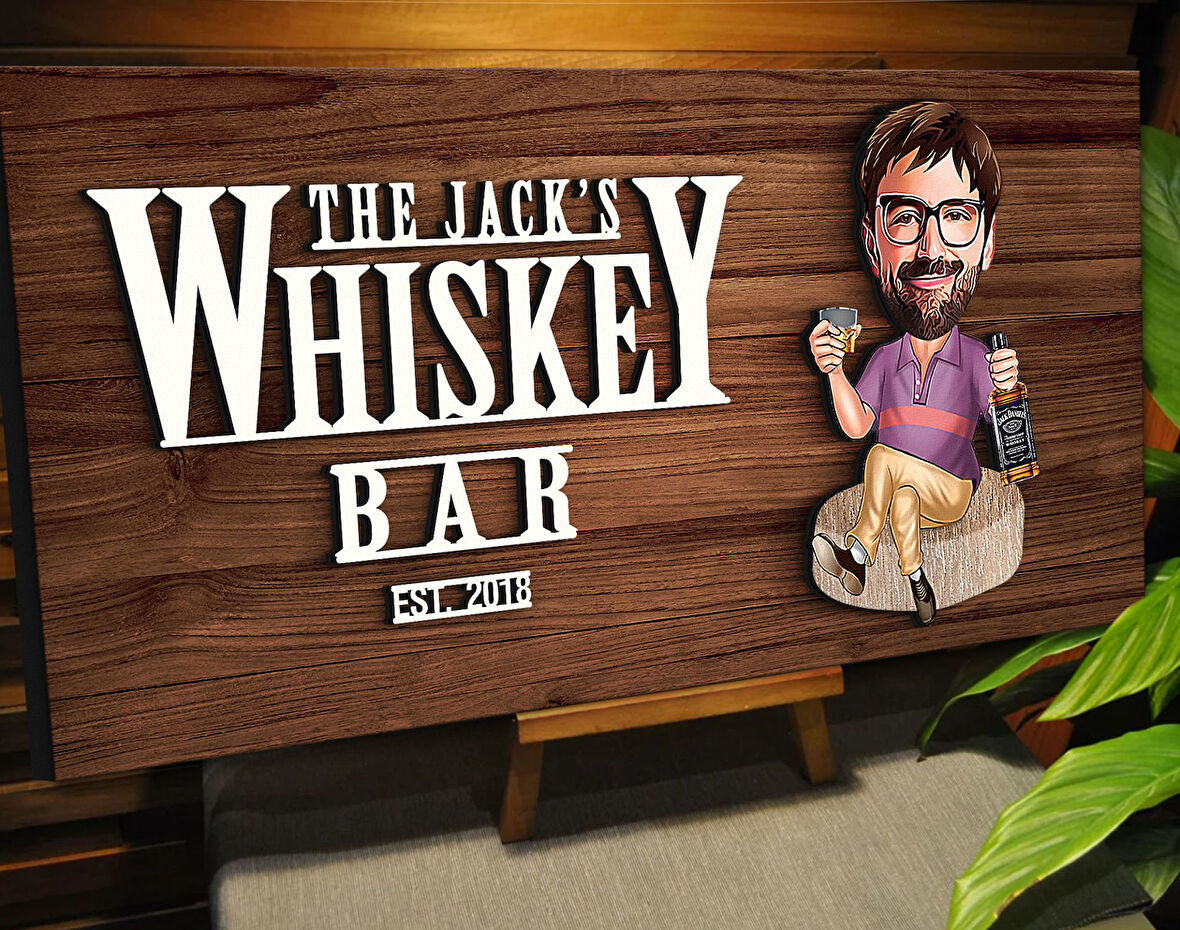BK Gift Kişiye Özel Karikatürlü Kabartma Tasarım Ceviz Ahşap Bar Tabelası, Home Bar Tabela, Rustik Ev Dekorasyonu, Duvar Dekoru-10