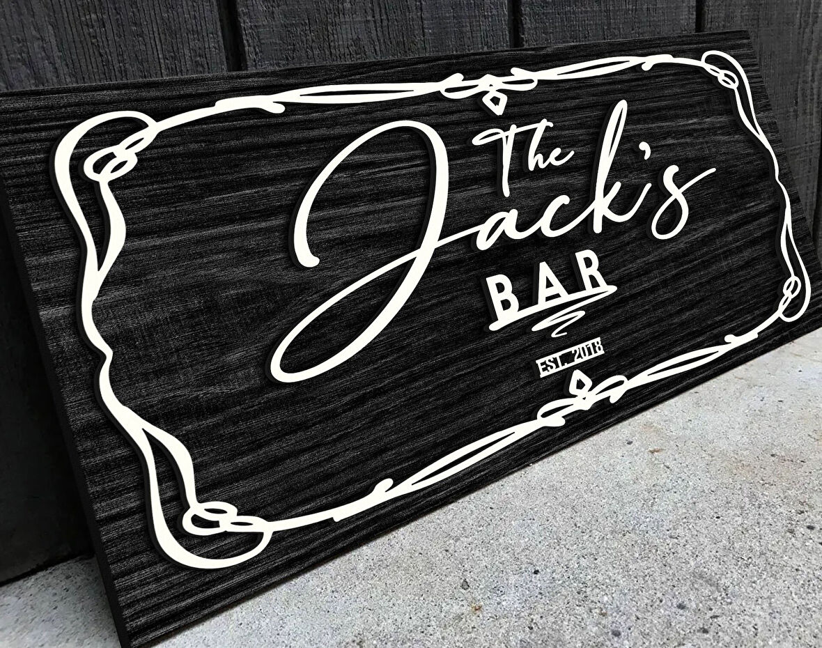 BK Gift Kişiye Özel Kabartma Tasarım Siyah(Ebony) Ahşap Bar Tabelası, Home Bar Tabela, Rustik Ev Dekorasyonu, Duvar Dekoru-4