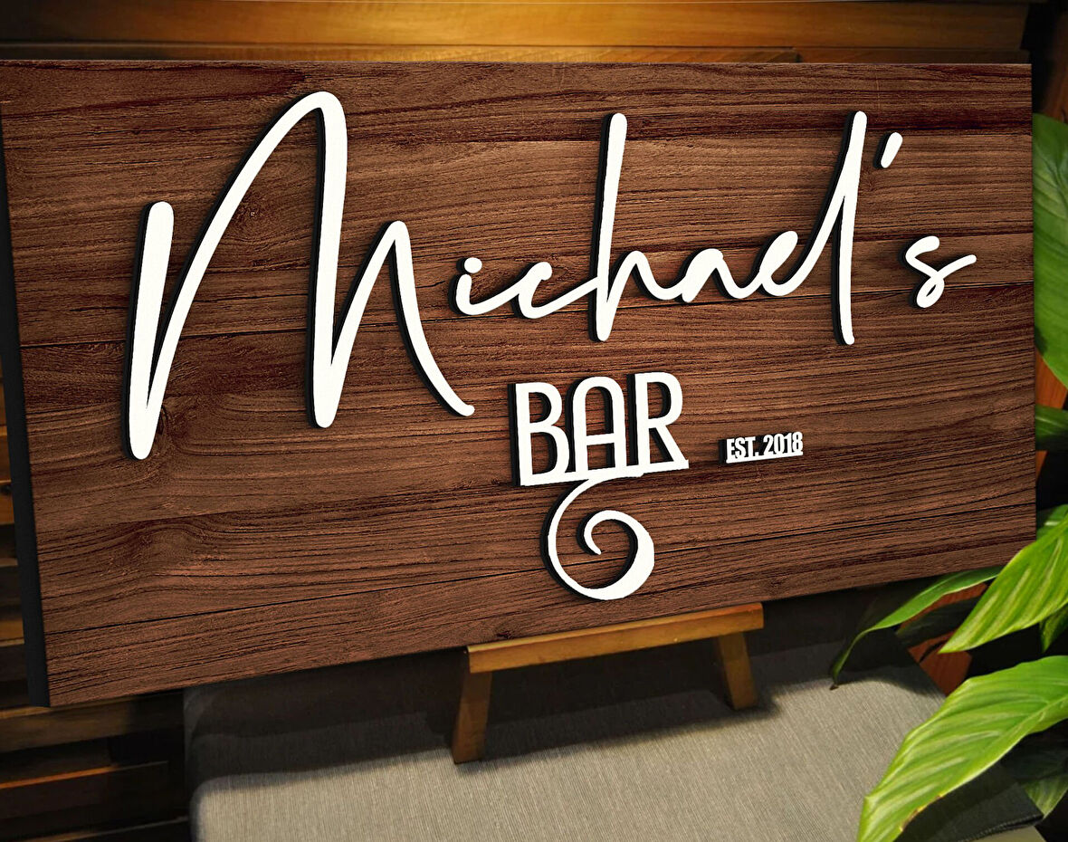 BK Gift Kişiye Özel Kabartma Tasarım Ahşap Bar Tabelası, Home Bar Tabela, Rustik Ev Dekorasyonu, Duvar Dekoru-18