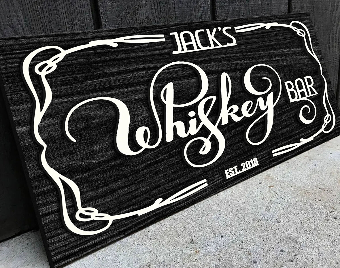 BK Gift Kişiye Özel Kabartma Tasarım Siyah(Ebony) Ahşap Bar Tabelası, Home Bar Tabela, Rustik Ev Dekorasyonu, Duvar Dekoru-9