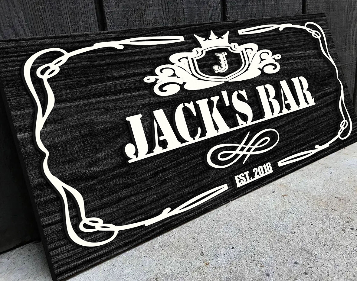 BK Gift Kişiye Özel Kabartma Tasarım Siyah(Ebony) Ahşap Bar Tabelası, Home Bar Tabela, Rustik Ev Dekorasyonu, Duvar Dekoru-7