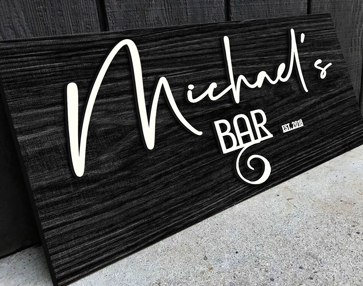 BK Gift Kişiye Özel Kabartma Tasarım Siyah(Ebony) Ahşap Bar Tabelası, Home Bar Tabela, Rustik Ev Dekorasyonu, Duvar Dekoru-6