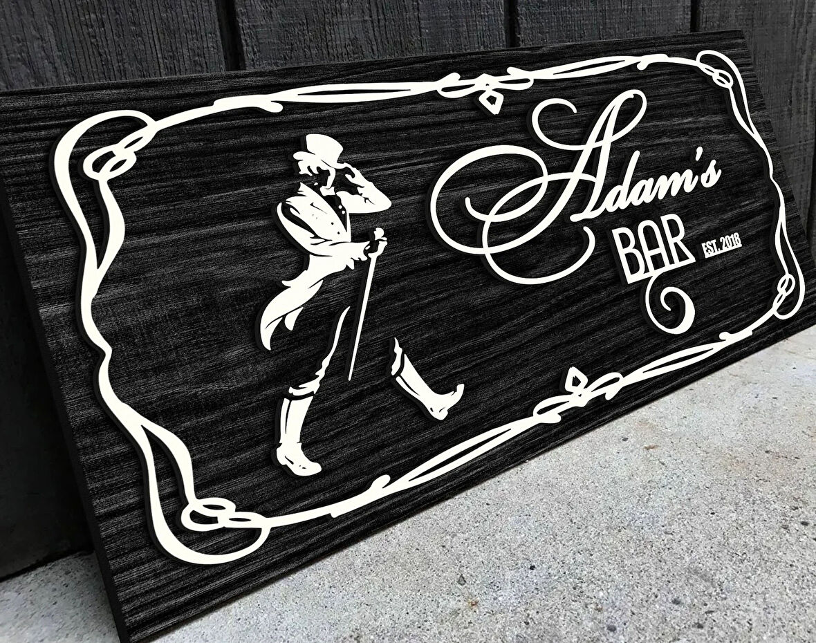 BK Gift Kişiye Özel Kabartma Tasarım Siyah(Ebony) Ahşap Bar Tabelası, Home Bar Tabela, Rustik Ev Dekorasyonu, Duvar Dekoru-5