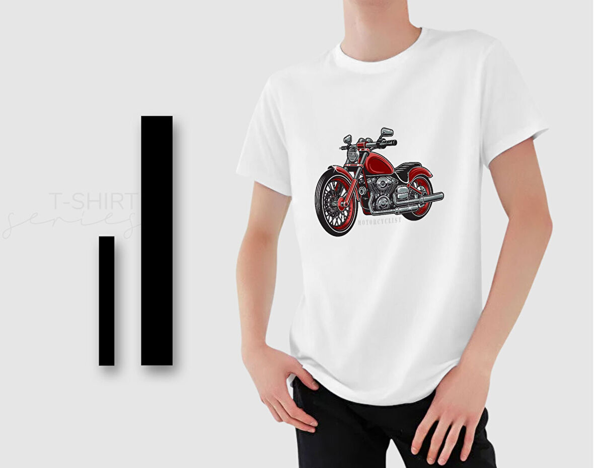 BK Gift Motorsiklet Tasarımlı Erkek Beyaz T-shirt -14, Arkadaşa Hediye, Doğum Günü Hediyesi, Sevgili Hediyesi