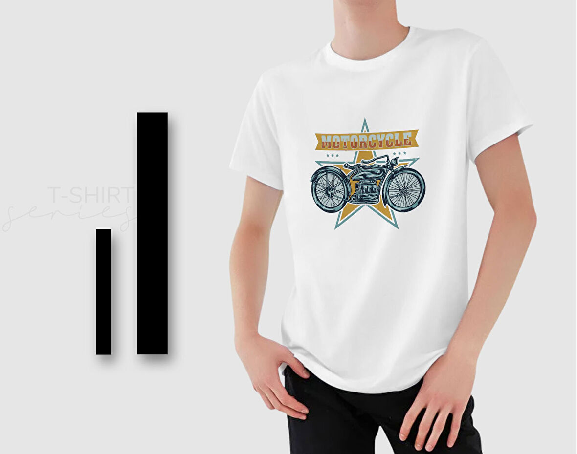 BK Gift Motorsiklet Tasarımlı Erkek Beyaz T-shirt -15, Arkadaşa Hediye, Doğum Günü Hediyesi, Sevgili Hediyesi