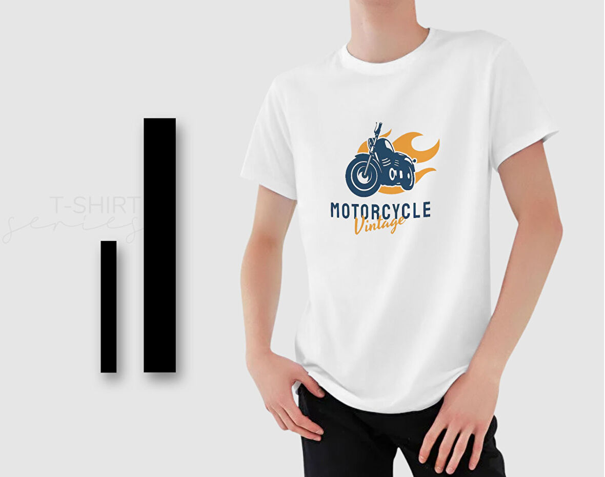 BK Gift Motorsiklet Tasarımlı Erkek Beyaz T-shirt -16, Arkadaşa Hediye, Doğum Günü Hediyesi, Sevgili Hediyesi