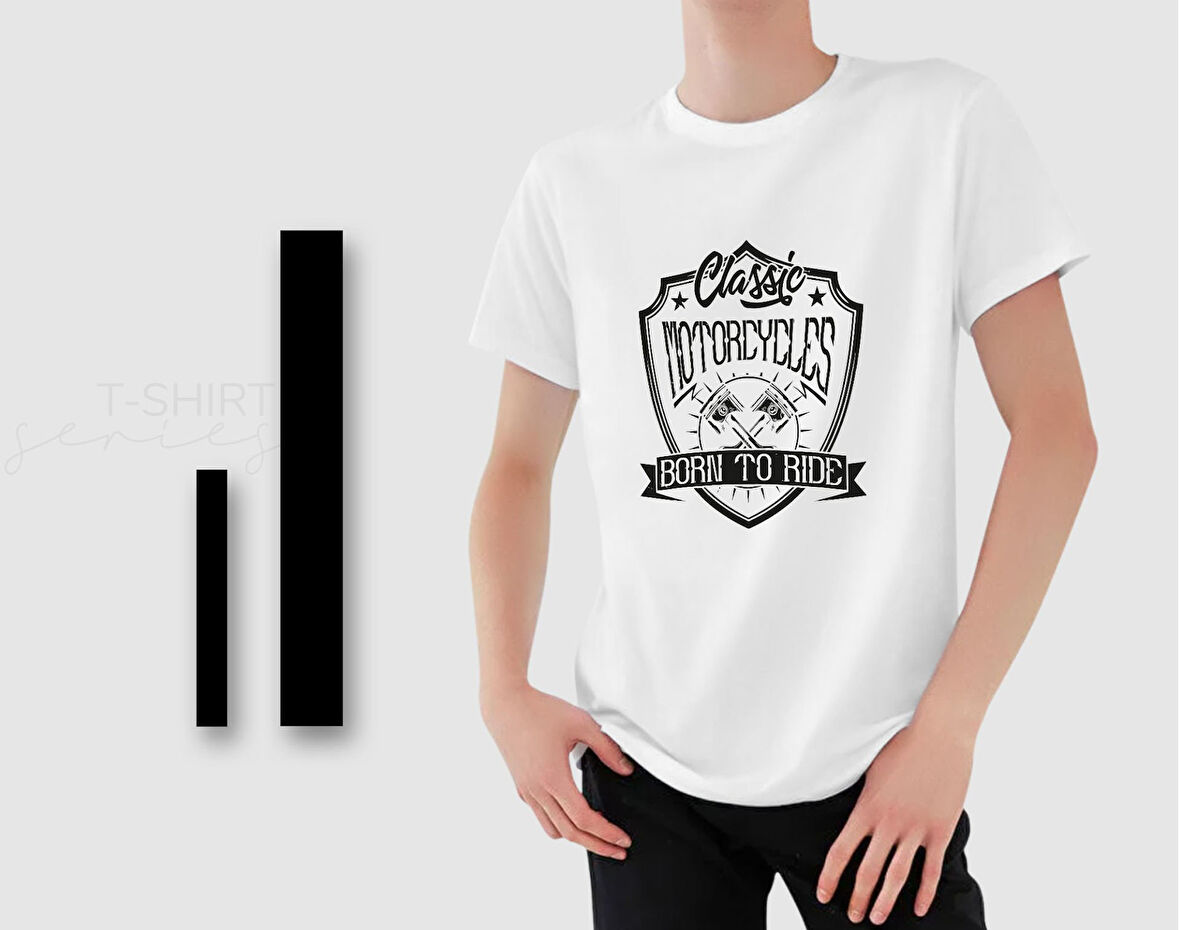 BK Gift Motorsiklet Tasarımlı Erkek Beyaz T-shirt -18, Arkadaşa Hediye, Doğum Günü Hediyesi, Sevgili Hediyesi