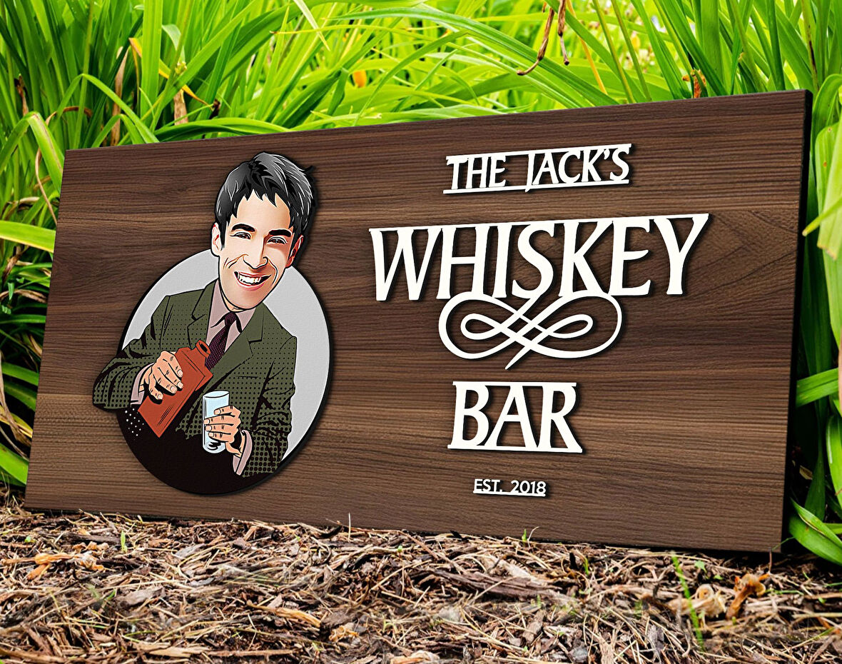 BK Gift Kişiye Özel Erkek Karikatürlü Kabartma Tasarım Antik Ceviz Ahşap Tabela-5, Dekoratif Tabela, Rustik Ev Dekorasyonu