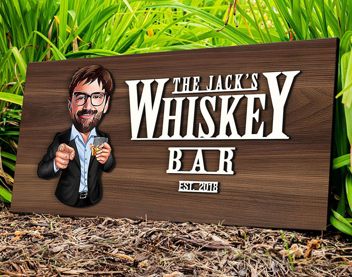 BK Gift Kişiye Özel Erkek Karikatürlü Kabartma Tasarım Antik Ceviz Ahşap Tabela-7, Dekoratif Tabela, Rustik Ev Dekorasyonu