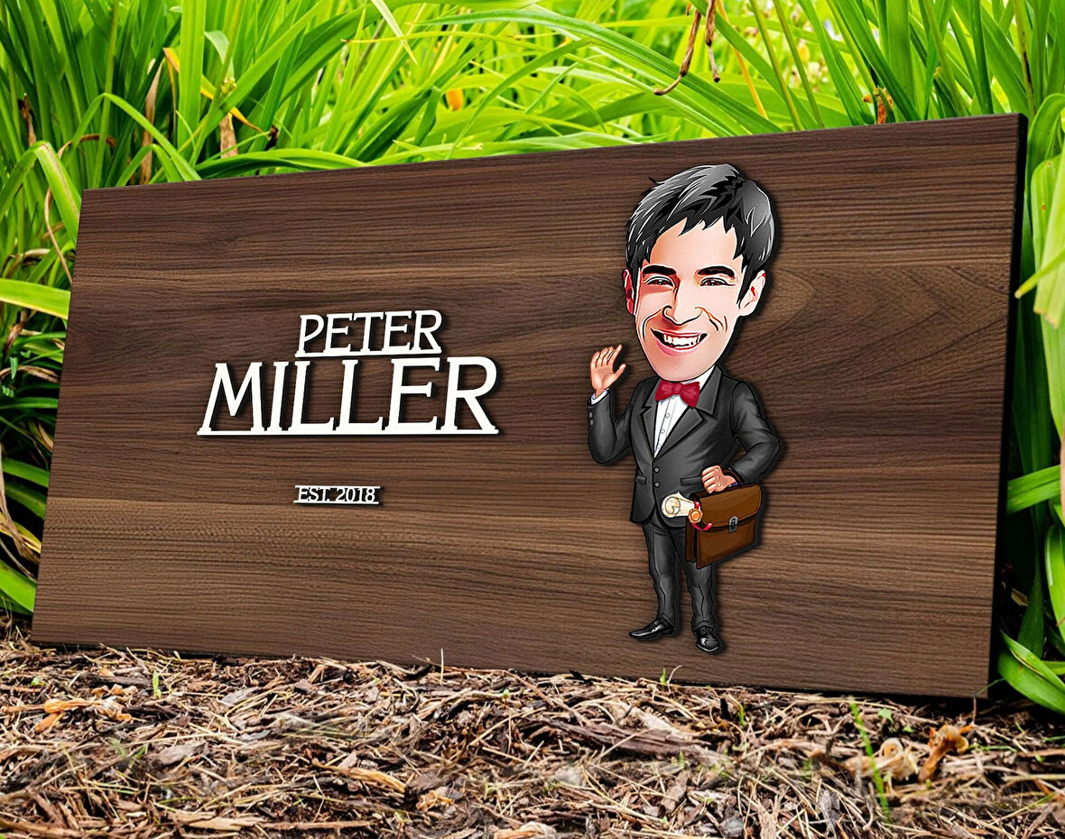 BK Gift Kişiye Özel Erkek Avukat Karikatürlü Kabartma Tasarım Antik Ceviz Ahşap Tabela-1, Dekoratif Tabela, Rustik Ev Dekorasyonu