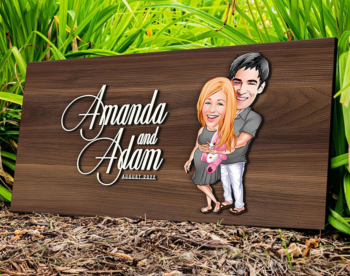 BK Gift Kişiye Özel Bebek Süprizi Karikatürlü Kabartma Tasarım Antik Ceviz Ahşap Tabela-1, Dekoratif Tabela, Rustik Ev Dekorasyonu