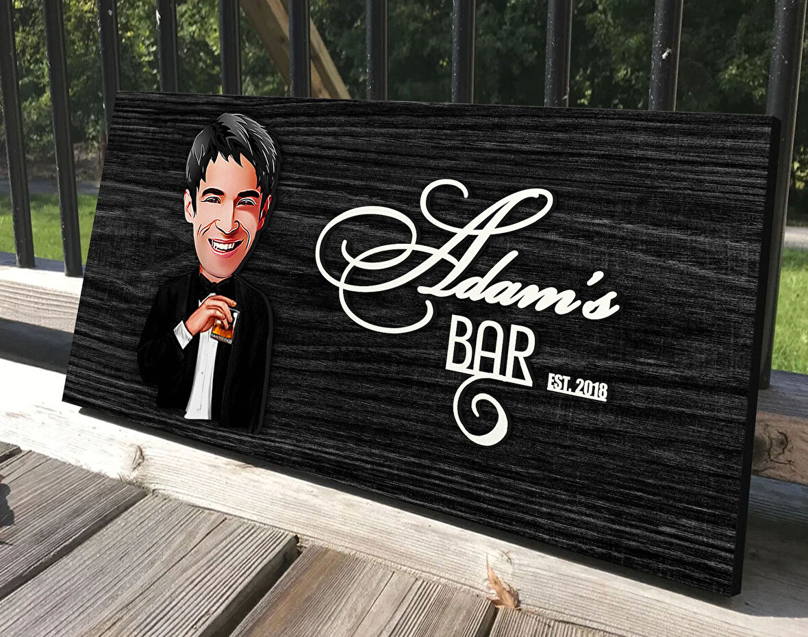 BK Gift Kişiye Özel Erkek Karikatürlü Kabartma Tasarım Antik Siyah (Ebony) Ahşap Tabela-4, Dekoratif Tabela, Rustik Ev Dekorasyonu, Duvar Dekoru