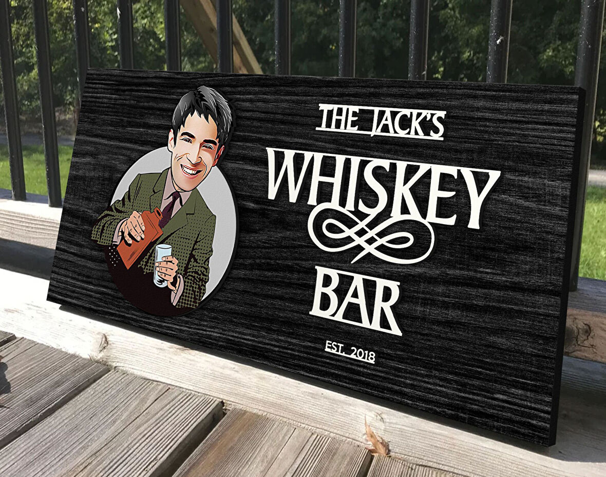 BK Gift Kişiye Özel Erkek Karikatürlü Kabartma Tasarım Antik Siyah (Ebony) Ahşap Tabela-7, Dekoratif Tabela, Rustik Ev Dekorasyonu, Duvar Dekoru