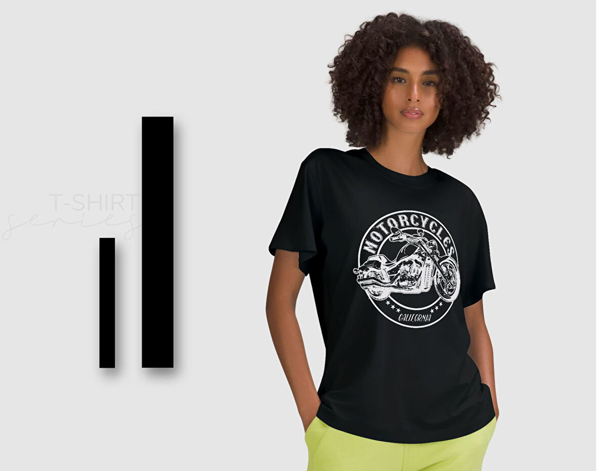 BK Gift Motorsiklet Tasarımlı Kadın Siyah T-shirt -3, Arkadaşa Hediye, Doğum Günü Hediyesi, Sevgili Hediyesi