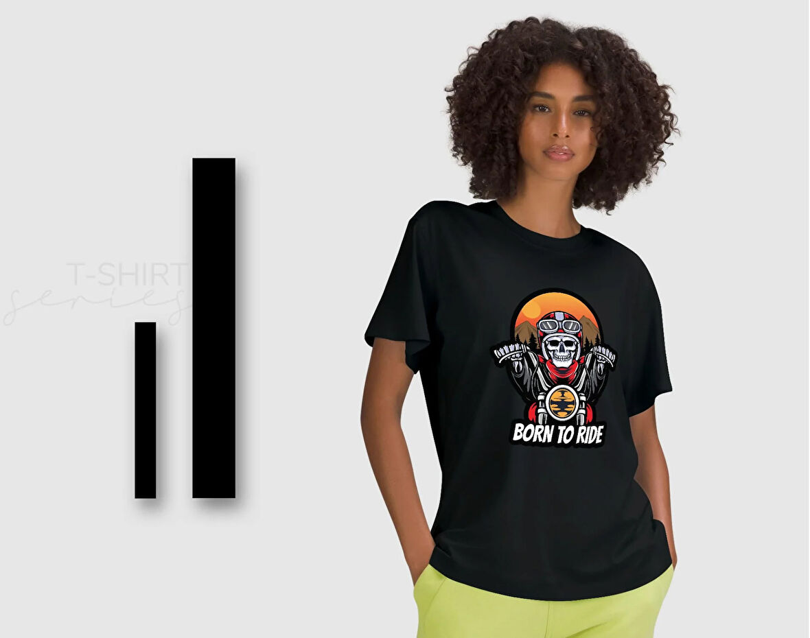 BK Gift Motorsiklet Tasarımlı Kadın Siyah T-shirt -9, Arkadaşa Hediye, Doğum Günü Hediyesi, Sevgili Hediyesi