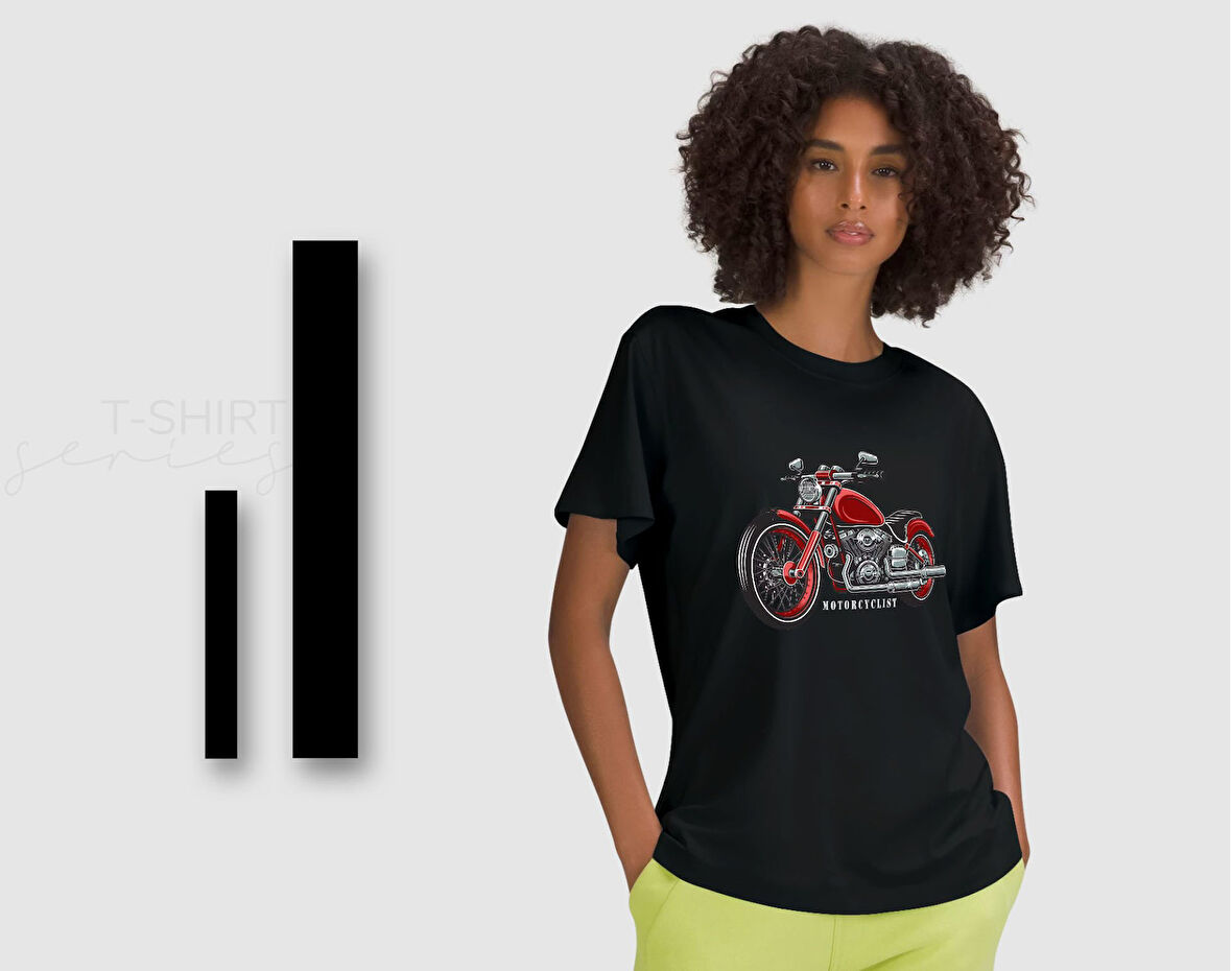 BK Gift Motorsiklet Tasarımlı Kadın Siyah T-shirt -14, Arkadaşa Hediye, Doğum Günü Hediyesi, Sevgili Hediyesi