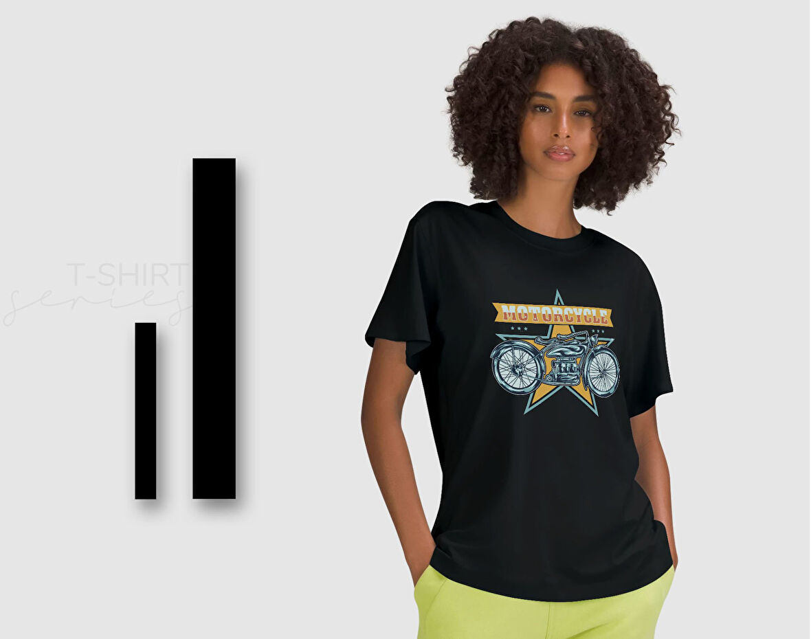 BK Gift Motorsiklet Tasarımlı Kadın Siyah T-shirt -15, Arkadaşa Hediye, Doğum Günü Hediyesi, Sevgili Hediyesi