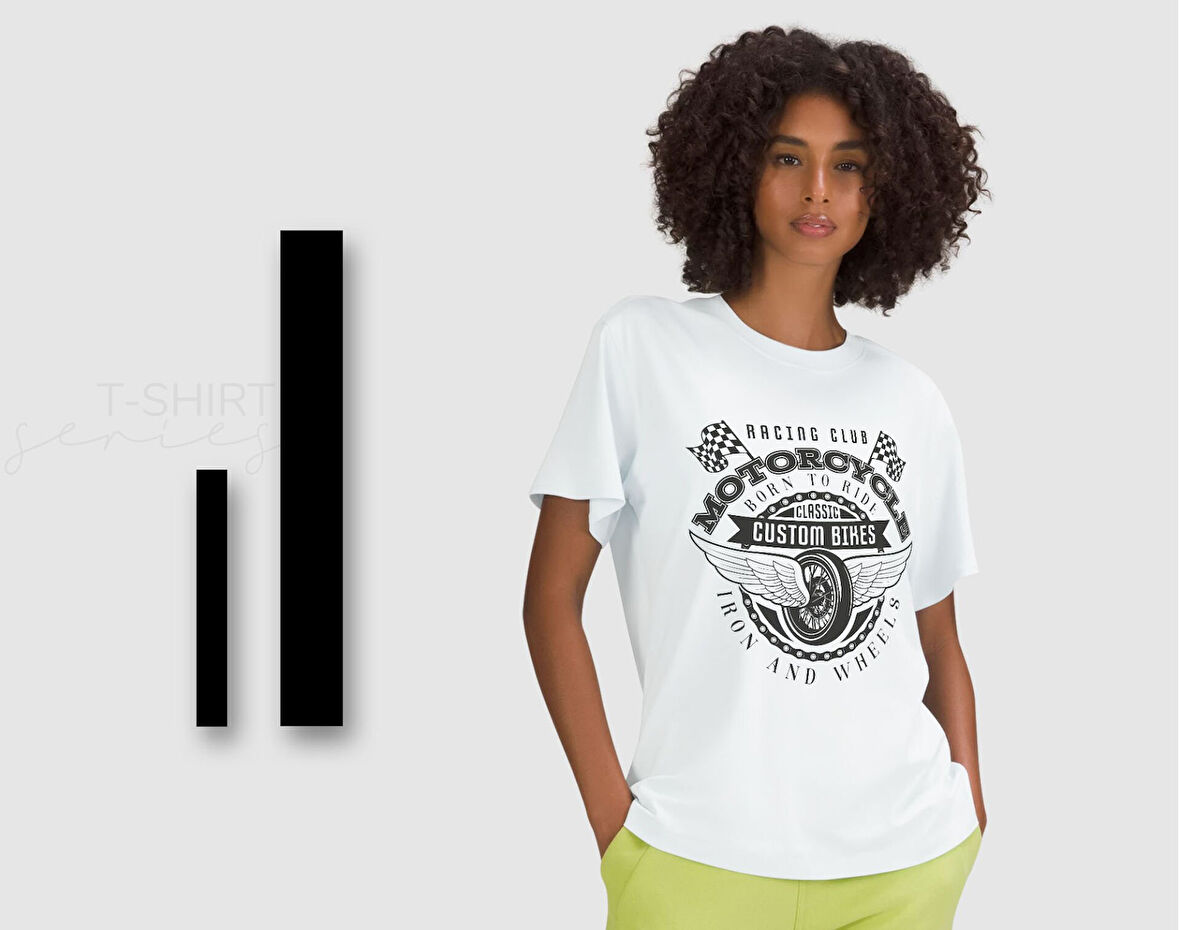 BK Gift Motorsiklet Tasarımlı Kadın Beyaz T-shirt -7, Arkadaşa Hediye, Doğum Günü Hediyesi, Sevgili Hediyesi
