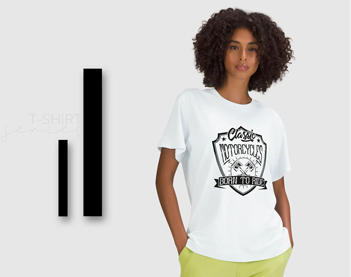 BK Gift Motorsiklet Tasarımlı Kadın Beyaz T-shirt -18, Arkadaşa Hediye, Doğum Günü Hediyesi, Sevgili Hediyesi