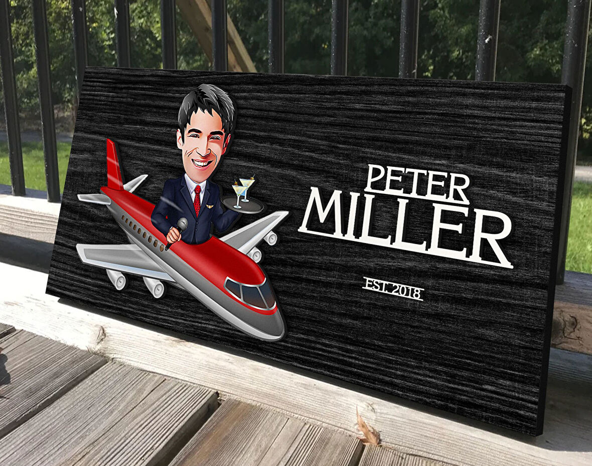 BK Gift Kişiye Özel Host Karikatürlü Antik Siyah (Ebony) Ahşap Tabela-1, Dekoratif Tabela, Rustik Ev Dekorasyonu, Duvar Dekoru