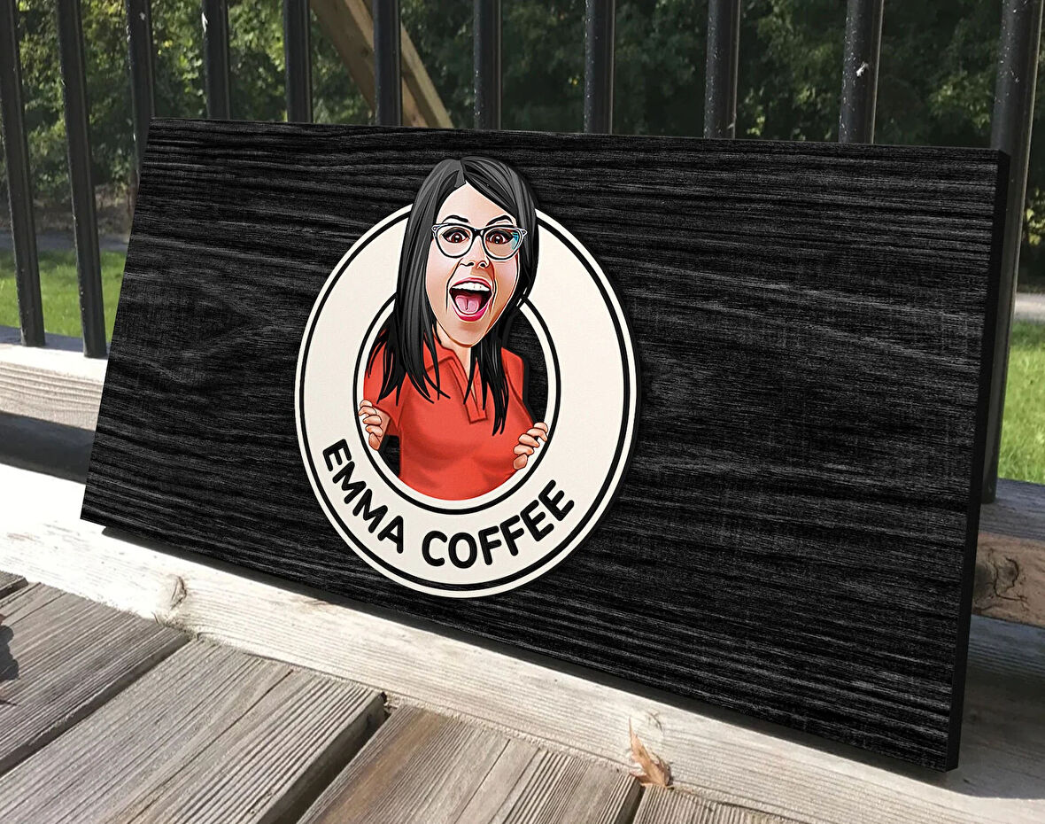 BK Gift Kişiye Özel Kadın Karikatürlü Antik Siyah (Ebony) Ahşap Tabela-01, Dekoratif Tabela, Rustik Ev Dekorasyonu, Duvar Dekoru