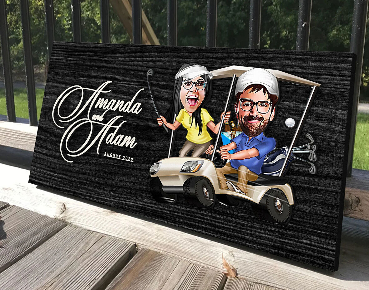 BK Gift Kişiye Özel Sevgililer Karikatürlü Antik Siyah (Ebony) Ahşap Tabela-96, Dekoratif Tabela, Rustik Ev Dekorasyonu, Duvar Dekoru