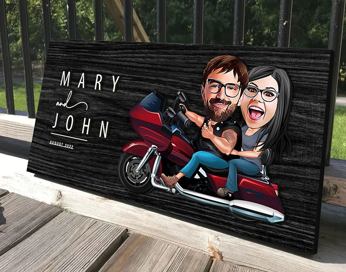 BK Gift Kişiye Özel Sevgililer Karikatürlü Antik Siyah (Ebony) Ahşap Tabela-103, Dekoratif Tabela, Rustik Ev Dekorasyonu, Duvar Dekoru