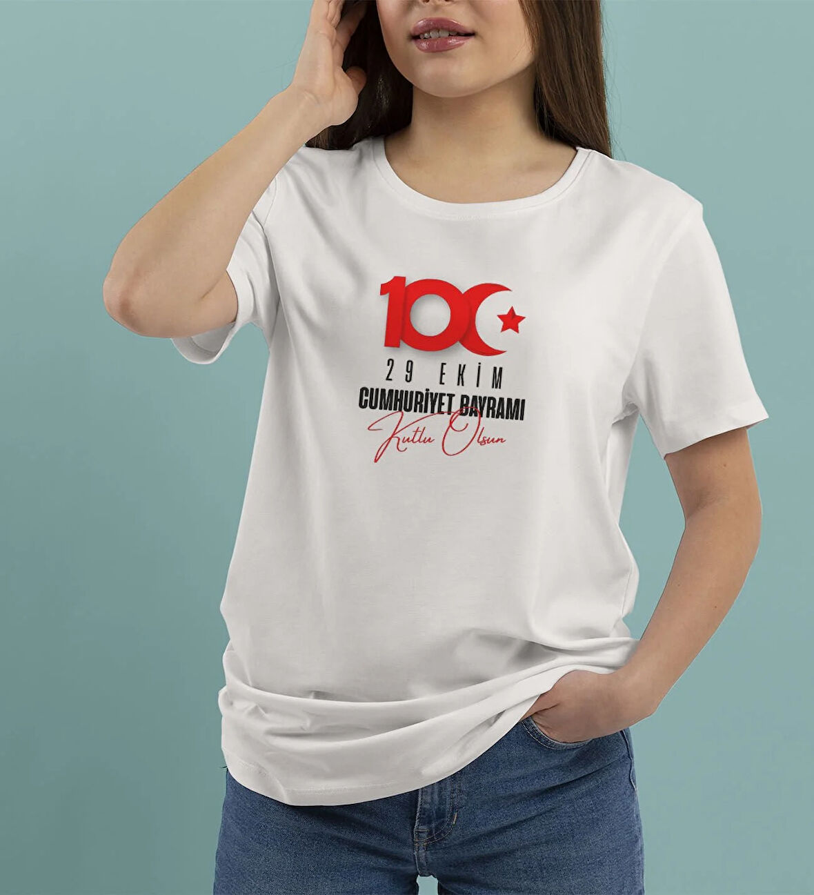 BK Gift 29 Ekim Tasarımlı Kadın Beyaz T-shirt-1, Arkadaşa Hediye, 29 Ekim Hediyesi Hediyesi, Trend Tişört, 100.Yıl Hediyesi
