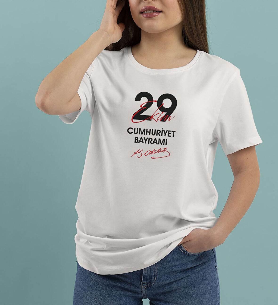 BK Gift 29 Ekim Tasarımlı Kadın Beyaz T-shirt-4, Arkadaşa Hediye, 29 Ekim Hediyesi Hediyesi, Trend Tişört, 100.Yıl Hediyesi