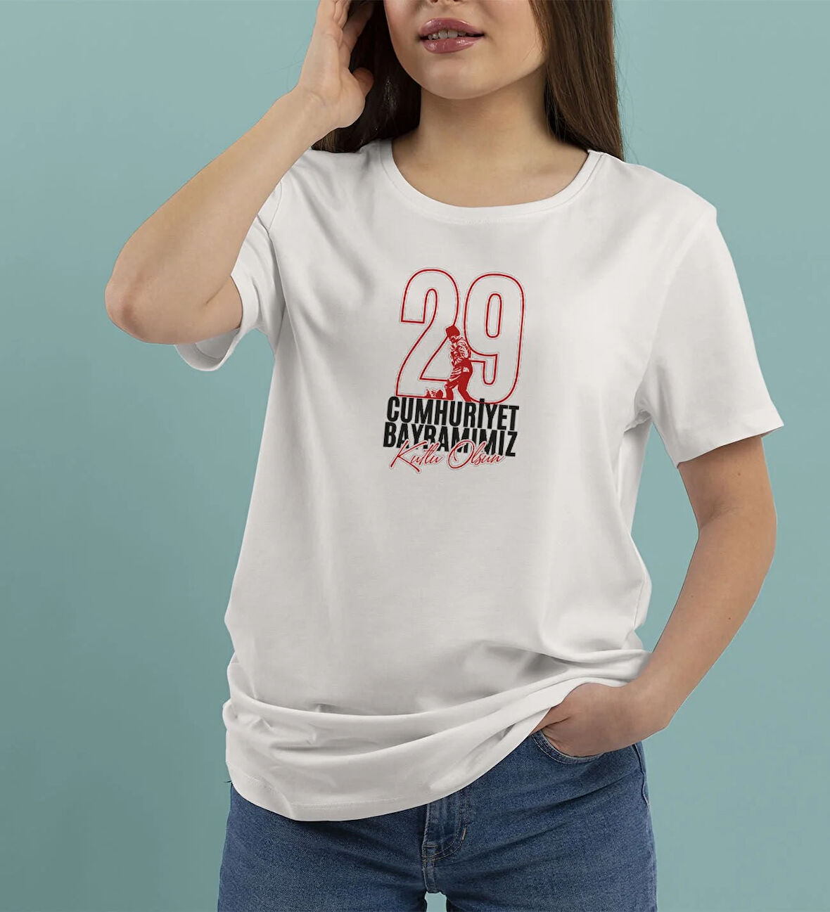BK Gift 29 Ekim Tasarımlı Kadın Beyaz T-shirt-5, Arkadaşa Hediye, 29 Ekim Hediyesi Hediyesi, Trend Tişört, 100.Yıl Hediyesi