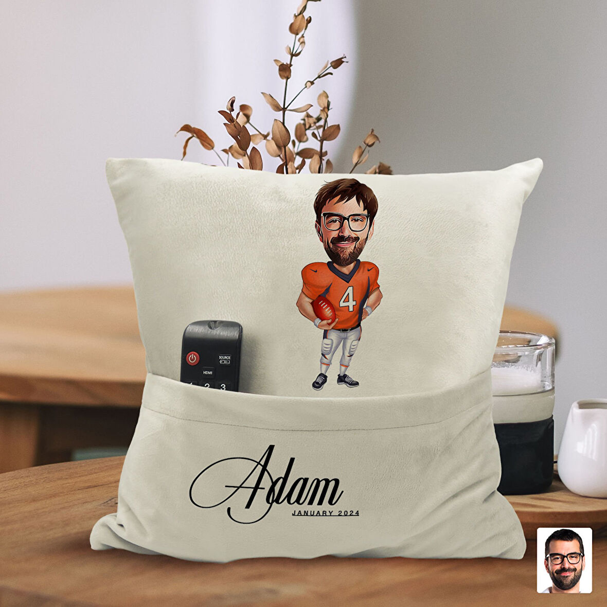 BK Gift Kişiye Özel Amerikan Futbolu Karikatür Tasarımlı Organizer Kumanda ve Atıştırmalık Cepli Sar
