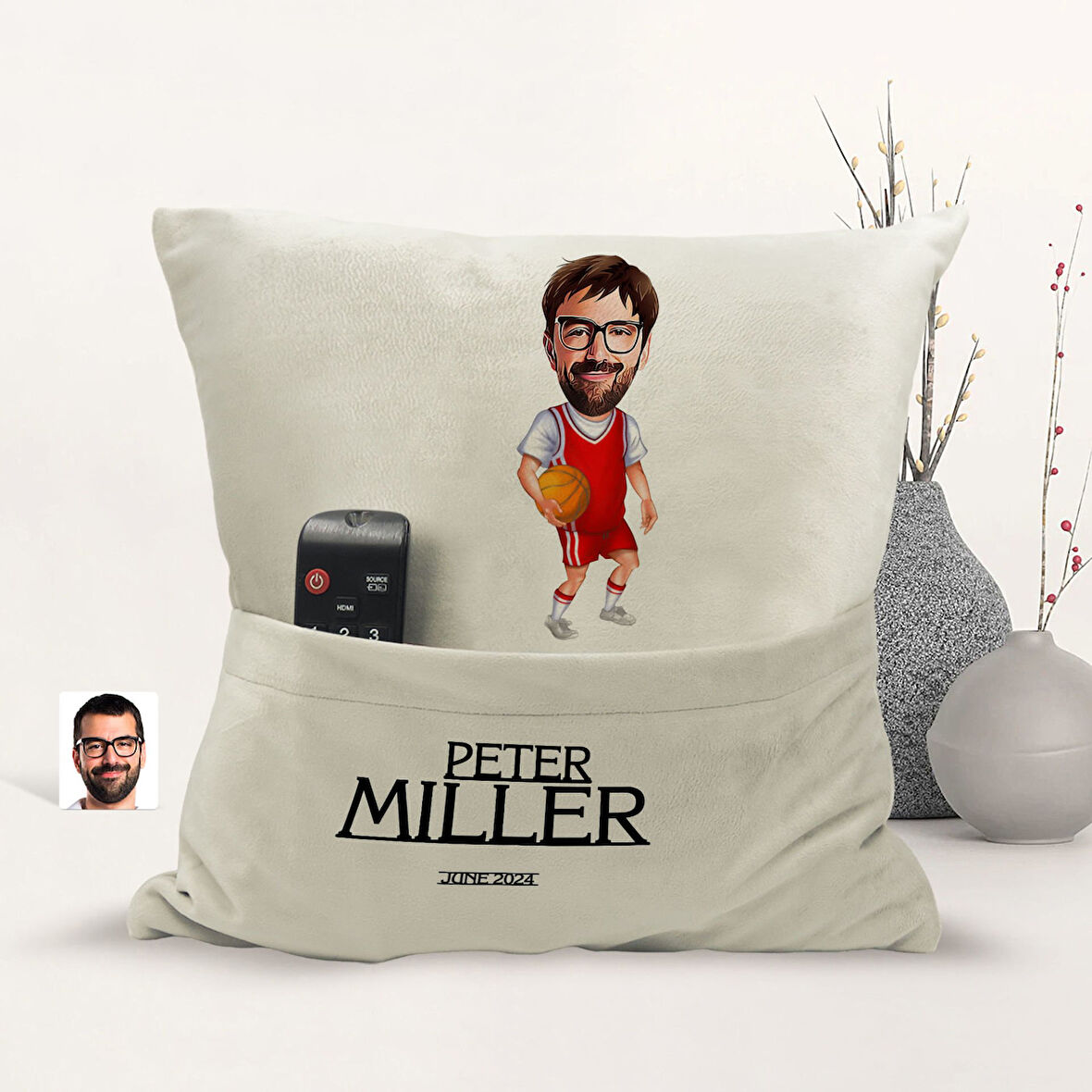 BK Gift Kişiye Özel Basketbol Karikatür Tasarımlı Organizer Kumanda ve Atıştırmalık Cepli Sarı Kırle