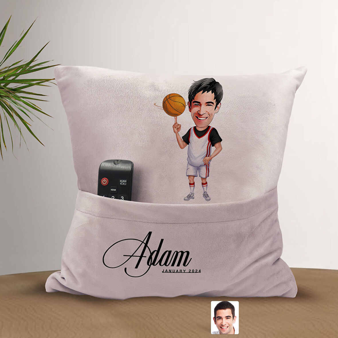 BK Gift Kişiye Özel Basketbol Karikatür Tasarımlı Organizer Kumanda ve Atıştırmalık Cepli Pembe Kırl