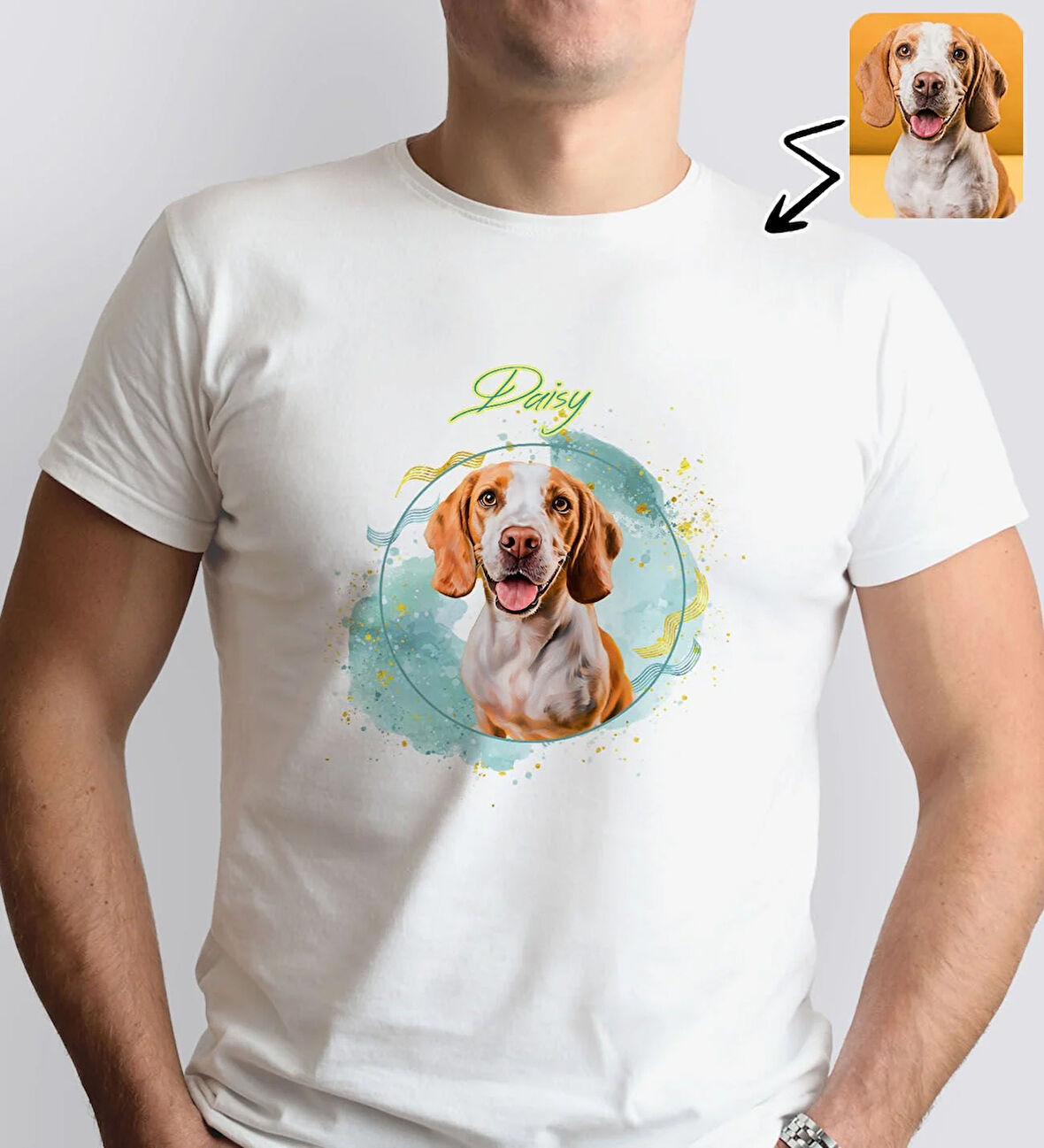 BK Gift Kişiye Özel Evcil Hayvan Tasarımlı Erkek Beyaz Tişört-1, Sevgiliye Hediye, Arkadaşa Hediye, Trend T-Shirt