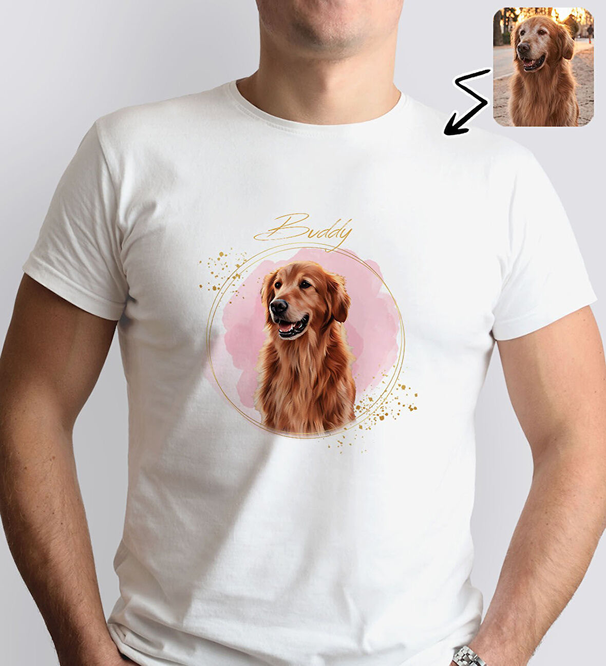 BK Gift Kişiye Özel Evcil Hayvan Tasarımlı Erkek Beyaz Tişört-4, Sevgiliye Hediye, Arkadaşa Hediye, Trend T-Shirt