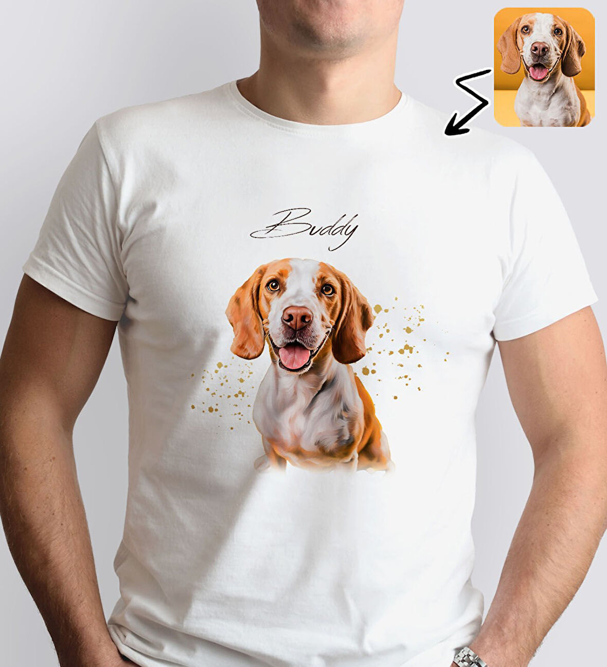 BK Gift Kişiye Özel Evcil Hayvan Tasarımlı Erkek Beyaz Tişört-7, Sevgiliye Hediye, Arkadaşa Hediye, Trend T-Shirt