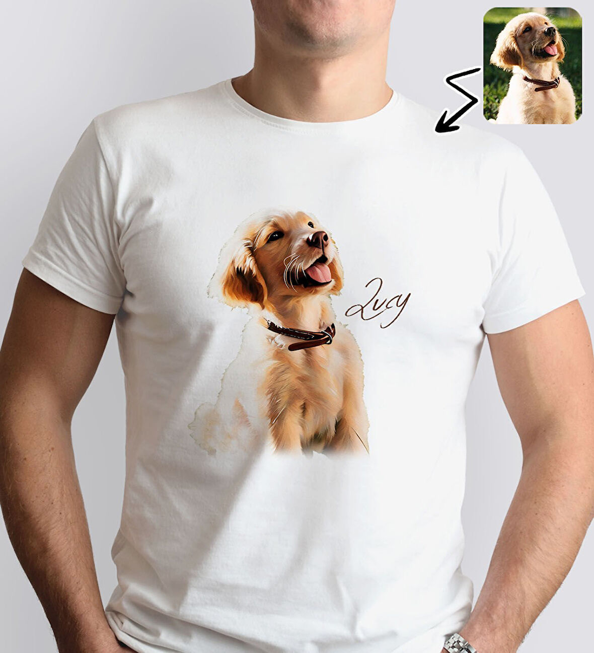 BK Gift Kişiye Özel Evcil Hayvan Tasarımlı Erkek Beyaz Tişört-8, Sevgiliye Hediye, Arkadaşa Hediye, Trend T-Shirt