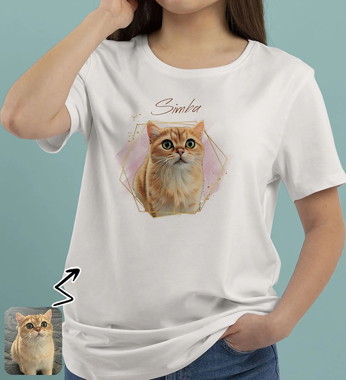 BK Gift Kişiye Özel Evcil Hayvan Tasarımlı Kadın Beyaz Tişört-2, Sevgiliye Hediye, Arkadaşa Hediye, Trend T-Shirt