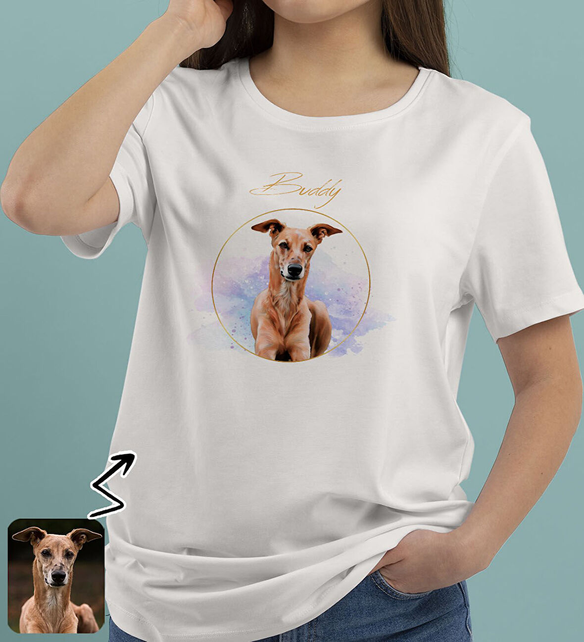 BK Gift Kişiye Özel Evcil Hayvan Tasarımlı Kadın Beyaz Tişört-3, Sevgiliye Hediye, Arkadaşa Hediye, Trend T-Shirt