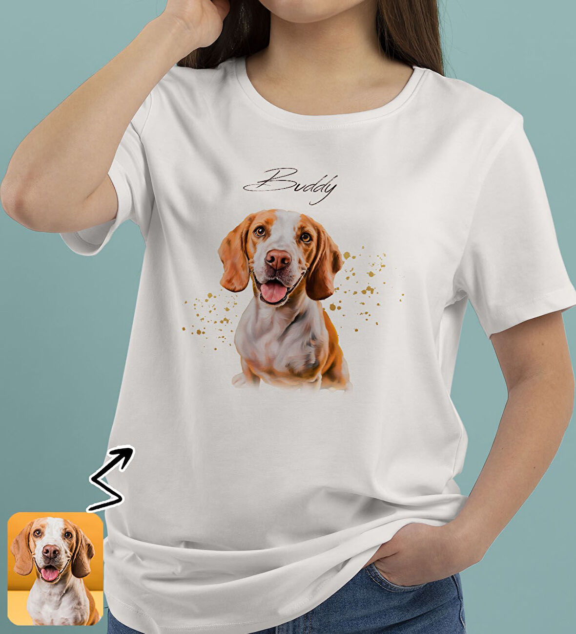 BK Gift Kişiye Özel Evcil Hayvan Tasarımlı Kadın Beyaz Tişört-7, Sevgiliye Hediye, Arkadaşa Hediye, Trend T-Shirt