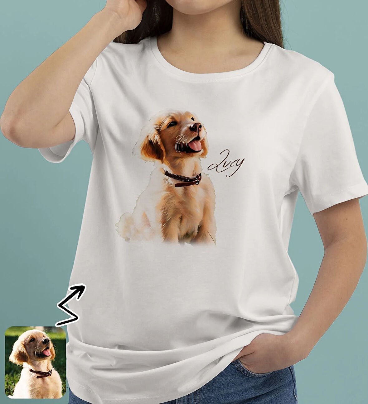 BK Gift Kişiye Özel Evcil Hayvan Tasarımlı Kadın Beyaz Tişört-8, Sevgiliye Hediye, Arkadaşa Hediye, Trend T-Shirt