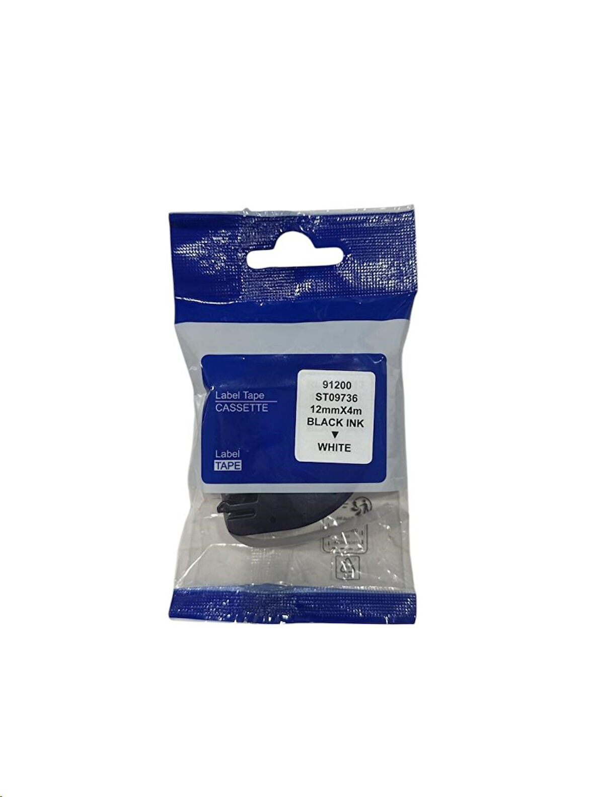 Muadil Etiket DYMO Letratag *91200 (59421)* 12mmX4m Beyaz Etiket Siyah (Laminasyon Şerit)