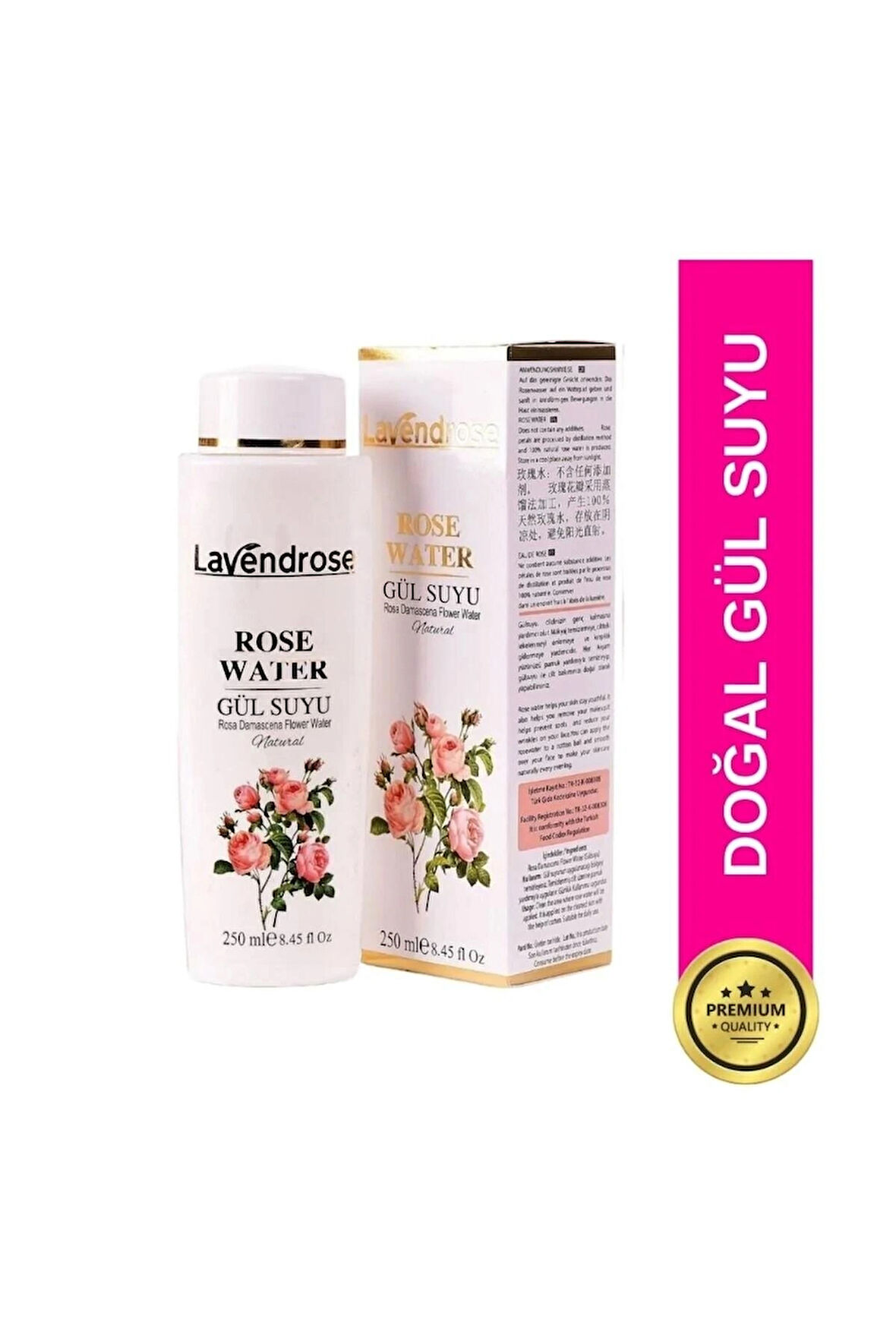 Lavendrose Gül Suyu Aydınlatıcı, Gözenek Sıkılaştırıcı Tonik 250ml - Cilt Bakımı Cilt Yenileyici