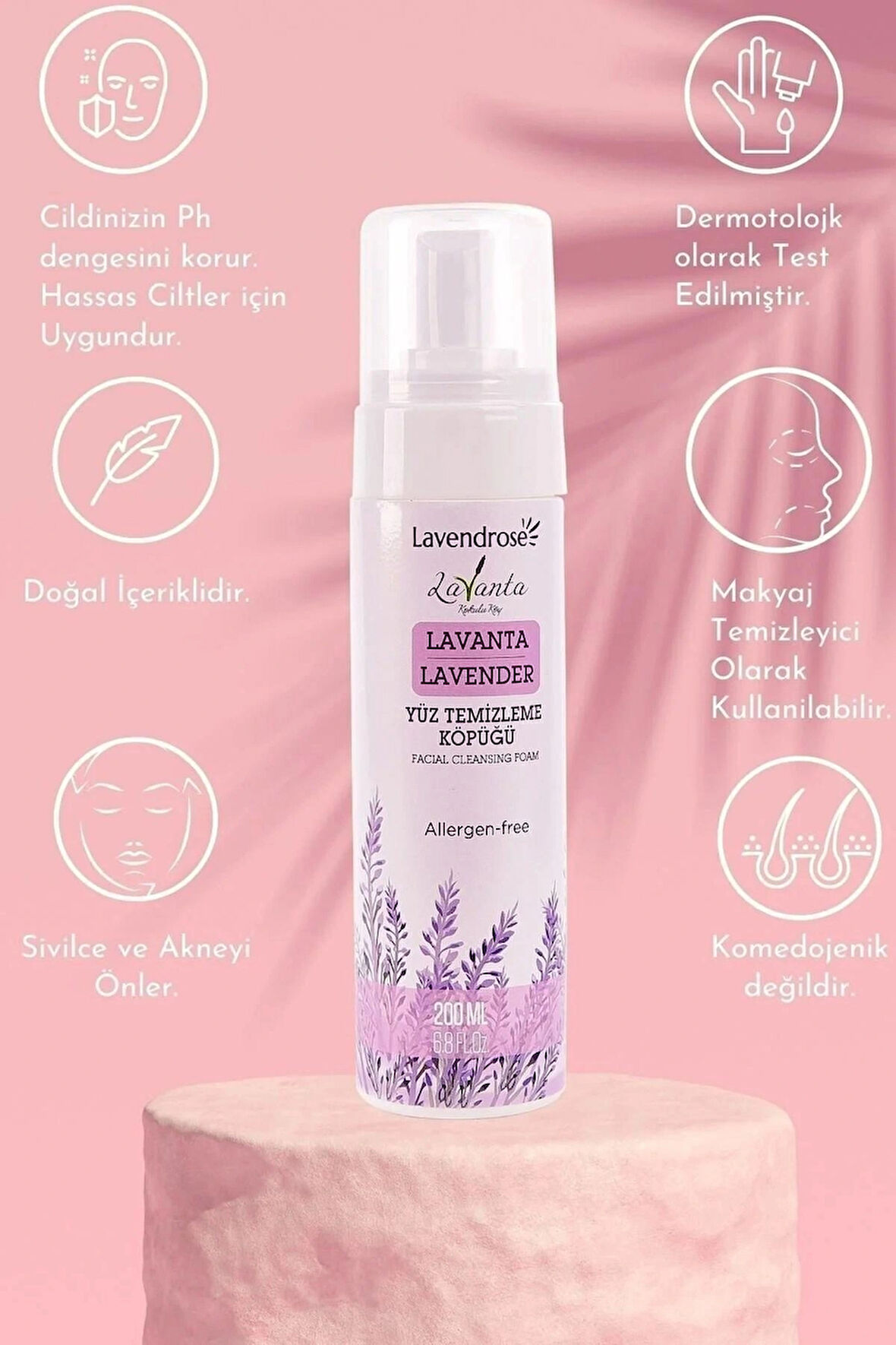 Lavendrose Lavanta Yüz Temizleme Köpüğü Makyaj Temizleme Köpüğü Lavanta Özü Içeren Nazik Cilt Temizleme Köpüğü