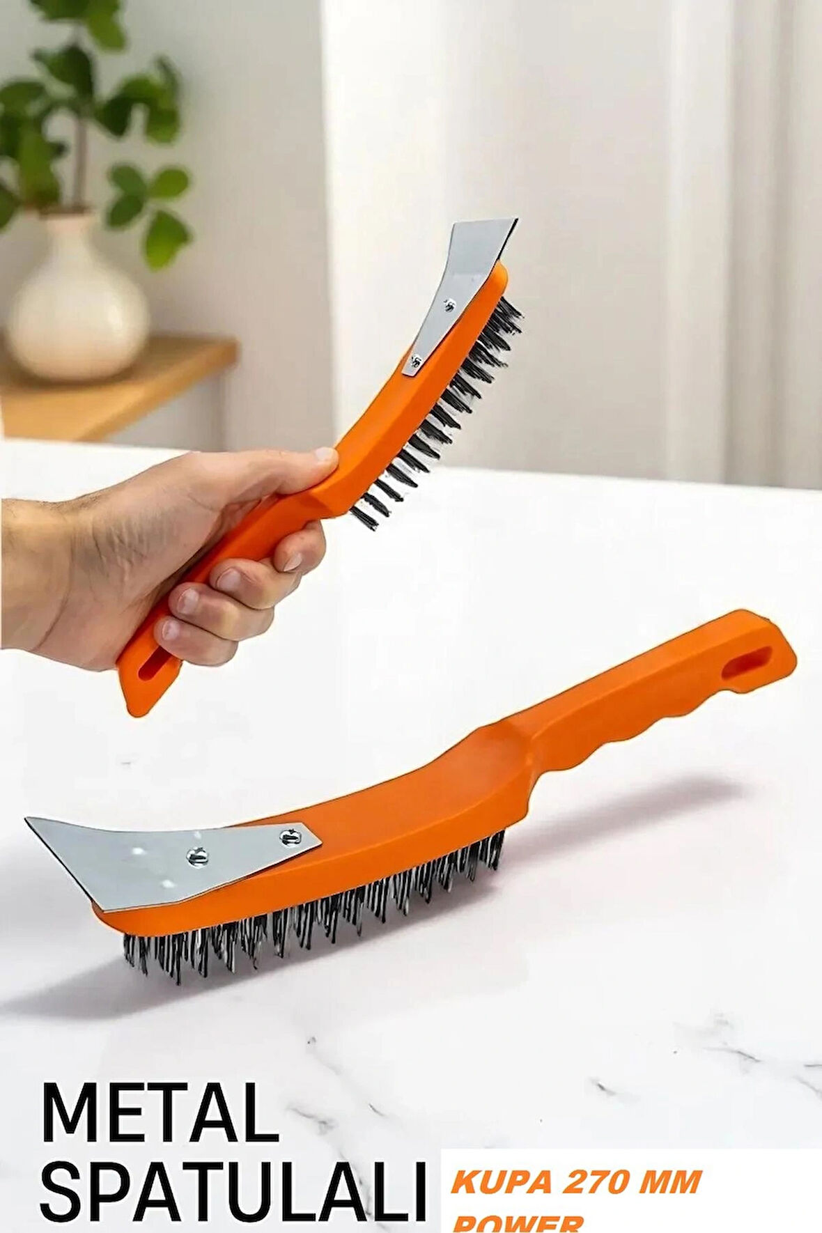 Spatulalı Çelik Tel Fırça 270 mm Metal Kazıma Temizleme Pas Sökücü Çelik Kıllı El Tipi Nalbur Fırça