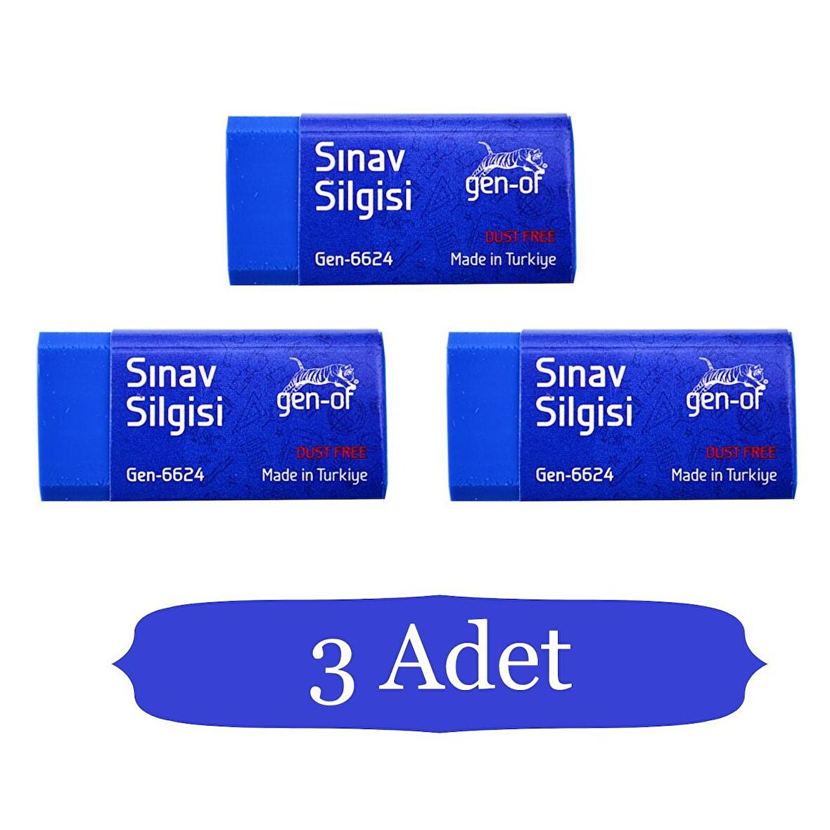 Gen-Of No:24 Dust Free Orta Boy Sınav Silgisi Mavi (GEN-6624) 3 Adet